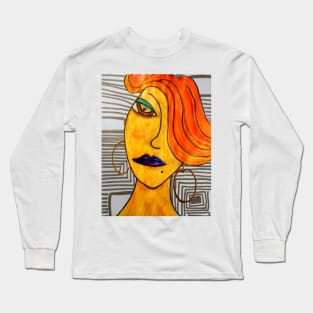 Mixed Media Abstract Woman Portrait Painting Long Sleeve T-Shirt